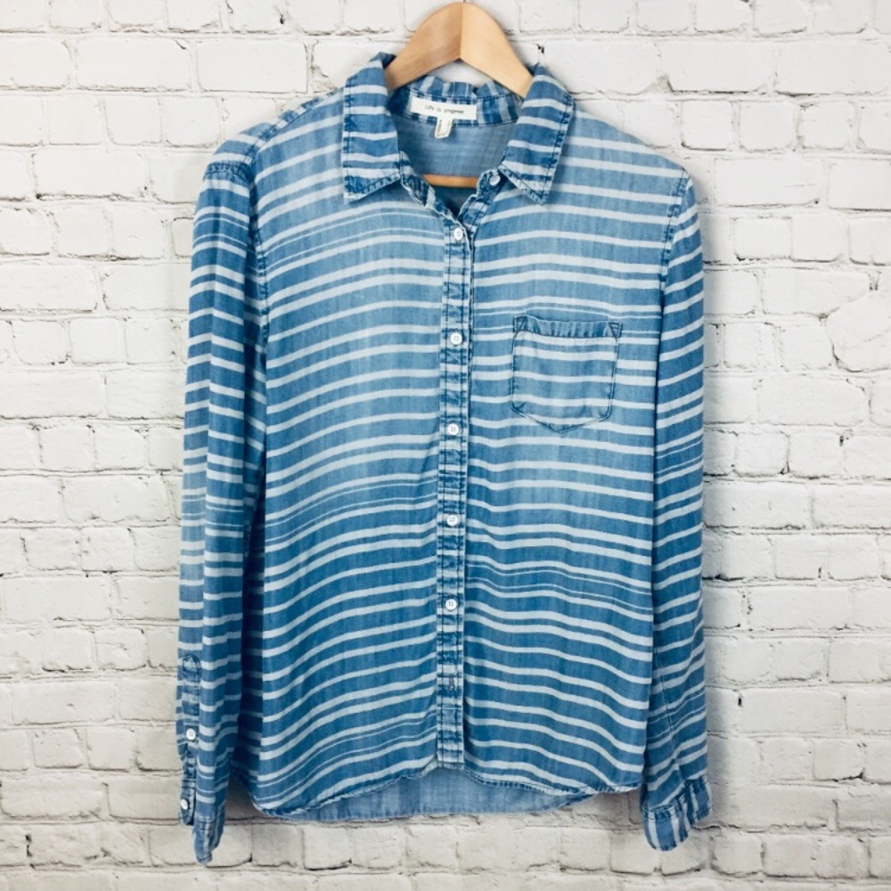 Life In Progress | Striped Chambray Denim Shirt S